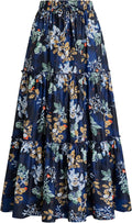 Women's Floral Maxi Skirt High Waist Pleated Ruffle - Lightweight