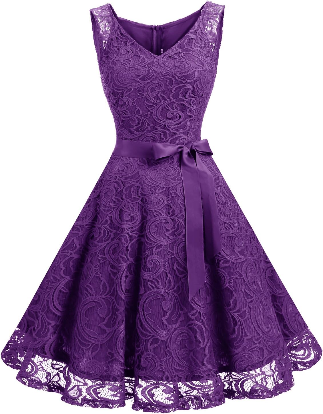 Floral Lace Bridesmaid Party Dress with V Neck Design