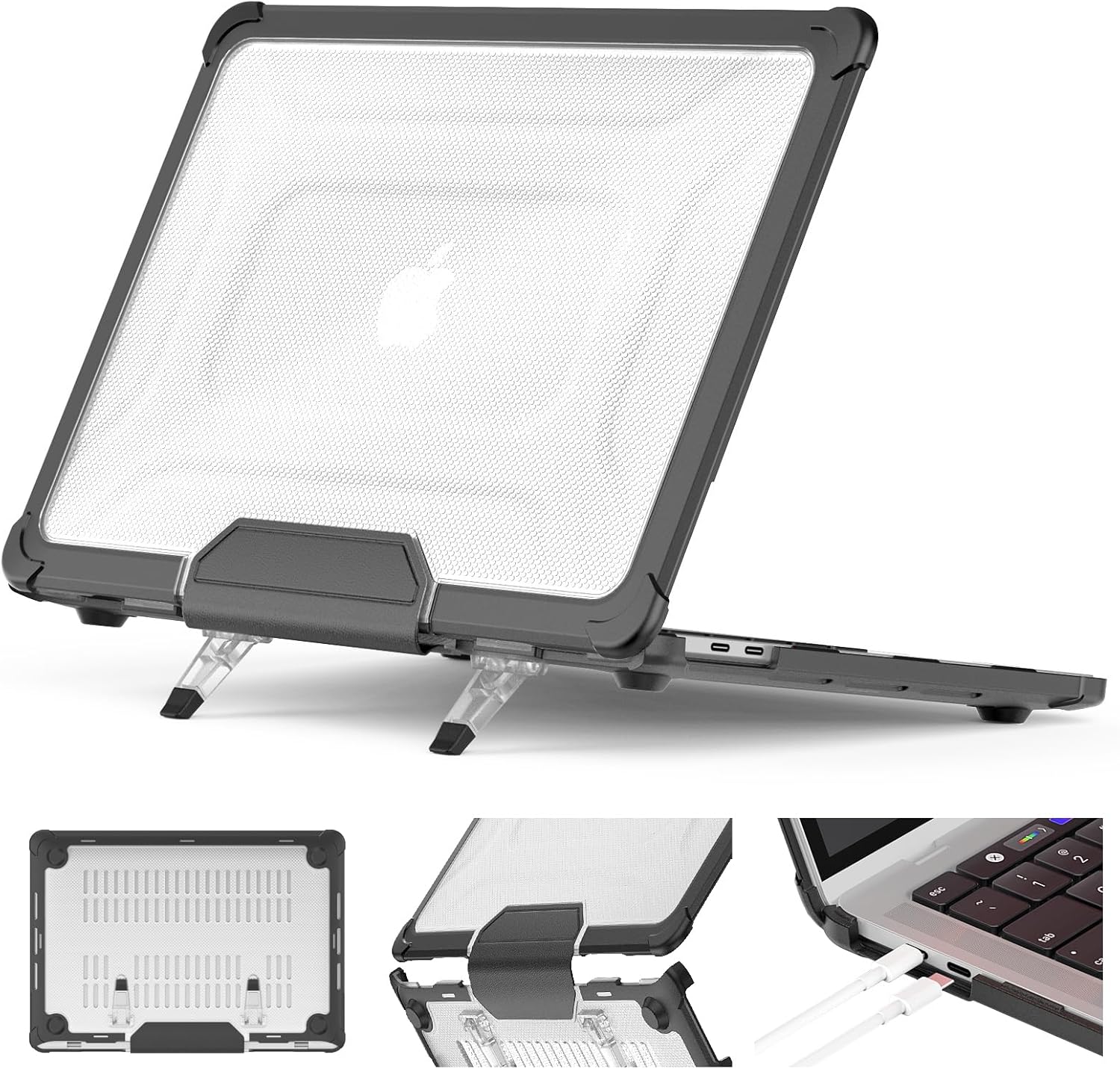 HXCASEAC MacBook Pro 13 inch Case with Foldable Stand - Black