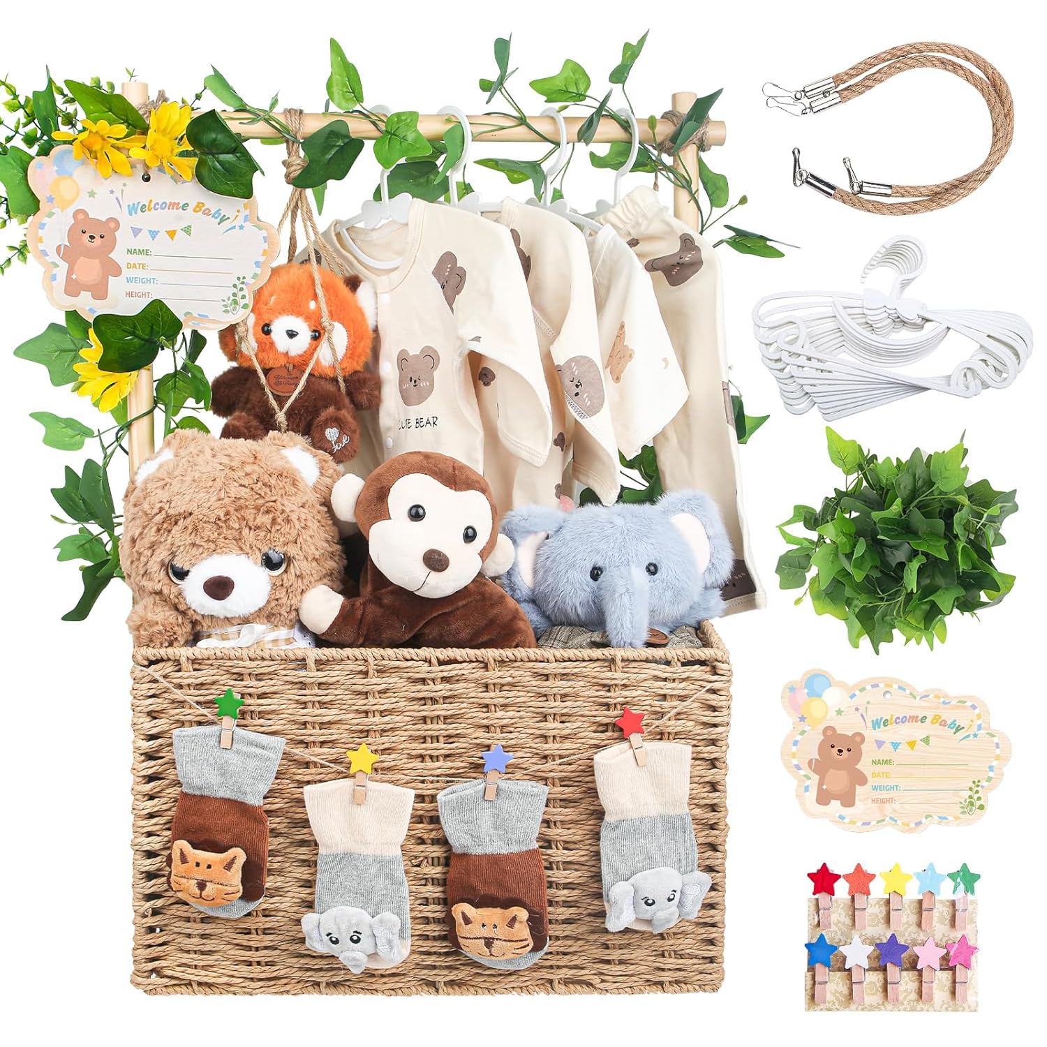 Wooden Woven Baby Shower Crate for Newborn Essentials Gift