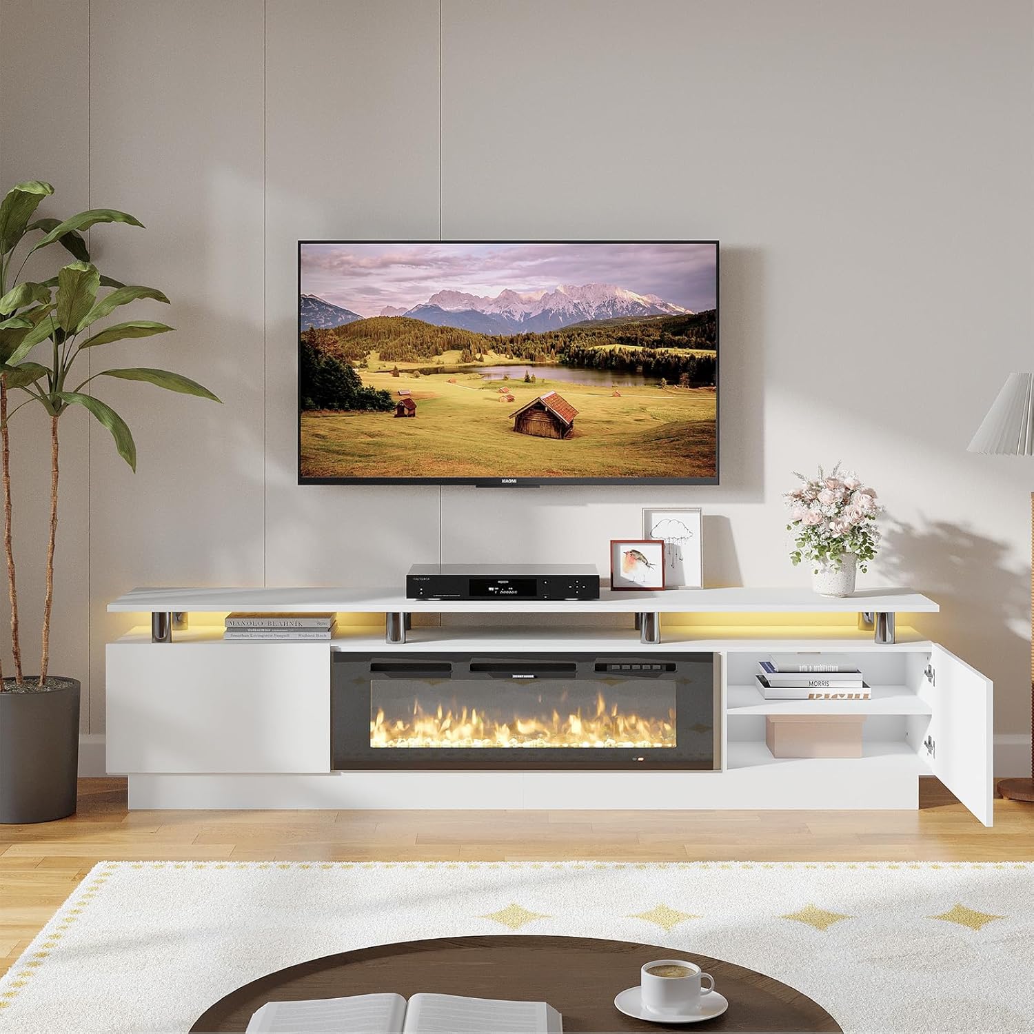 Aoxun 80 TV Stand with Fireplace & 12 Flame Colors