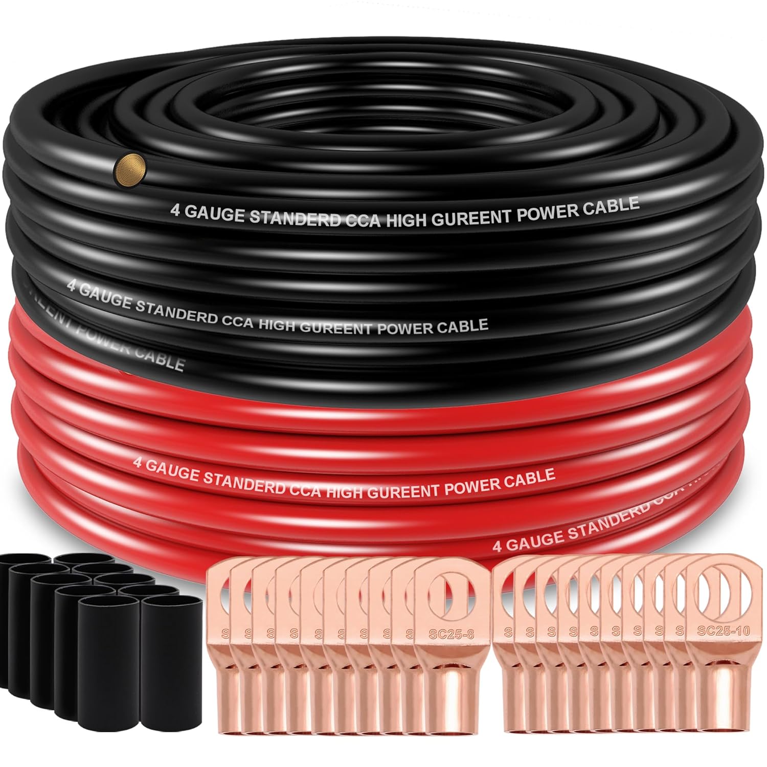 50FT 4 Gauge Wire Set for Car Amplifier Power & Ground Use