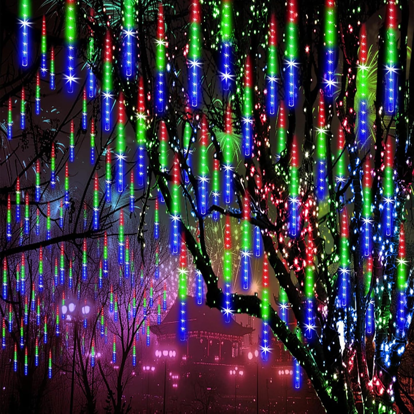 Meteor Shower Lights Outdoor Christmas 24-Tube 576LEDs Decor