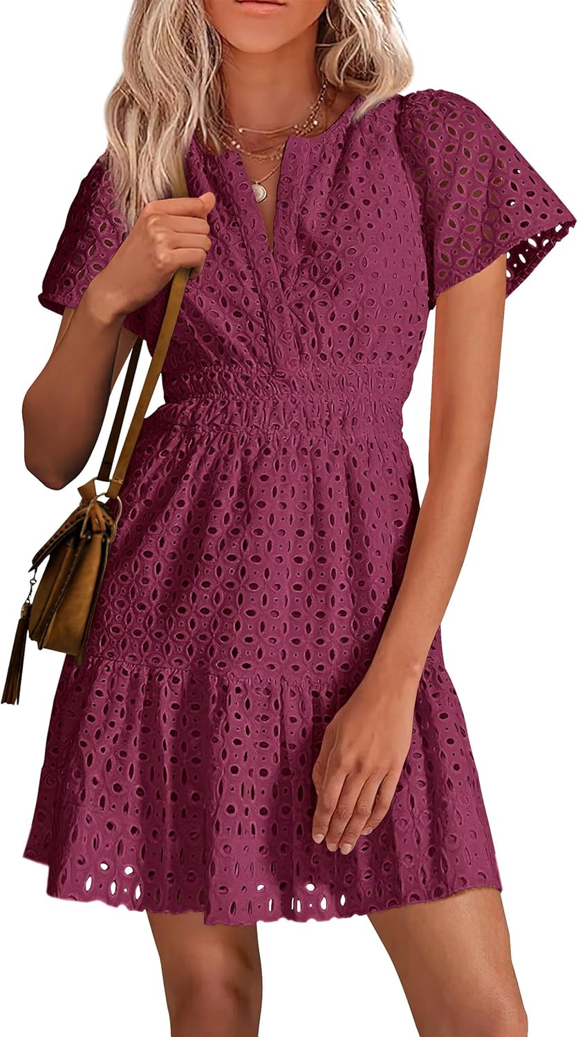 PRETTYGARDEN Womens Summer Short Dress V Neck Casual Style