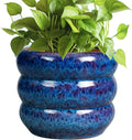 8 Inch Ceramic Planter Pot - Peacock Blue Layered Design
