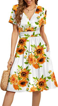 Women's Summer V-Neck Floral Casual Dress with Pockets - Flattering be