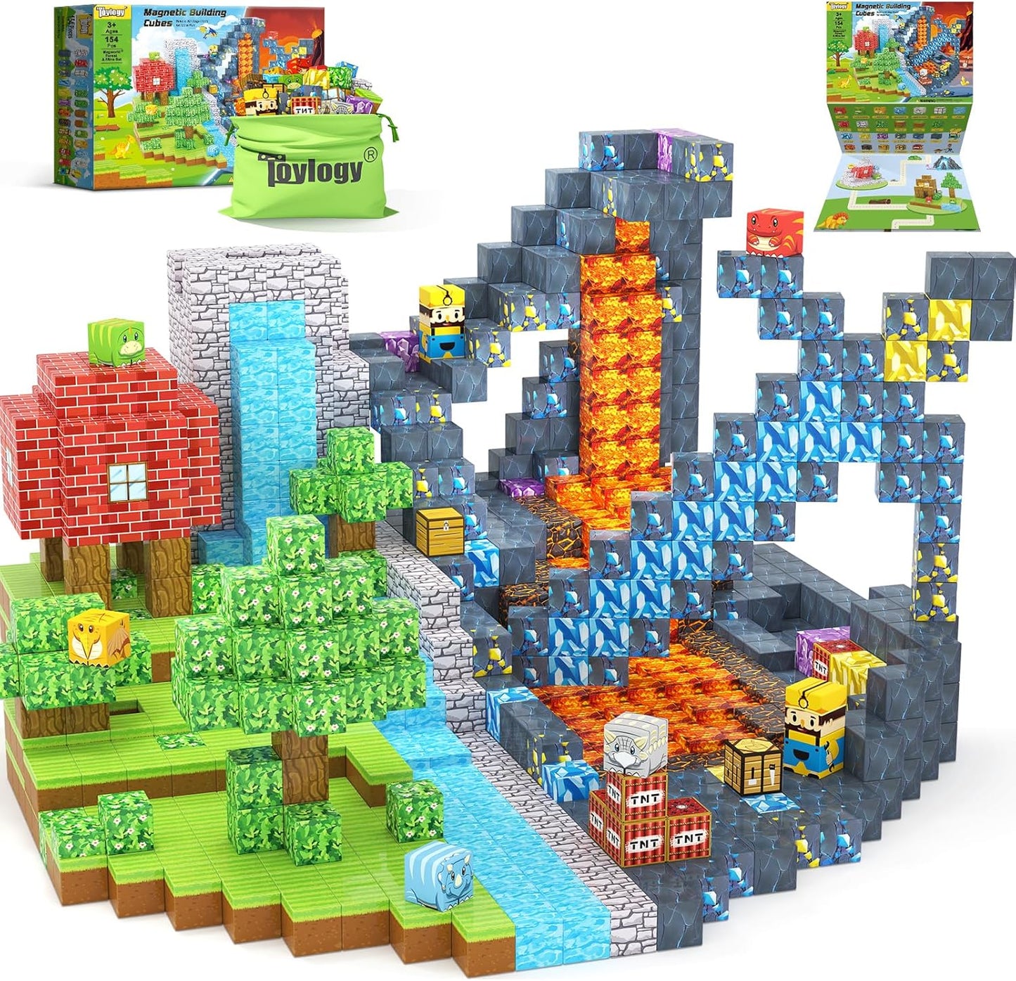 154PCS Dinosaur Magnetic Building Blocks for Kids' Fun Play