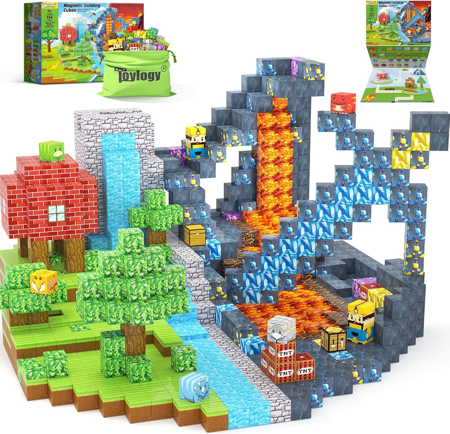 154PCS Dinosaur Magnetic Building Blocks for Kids' Fun Play