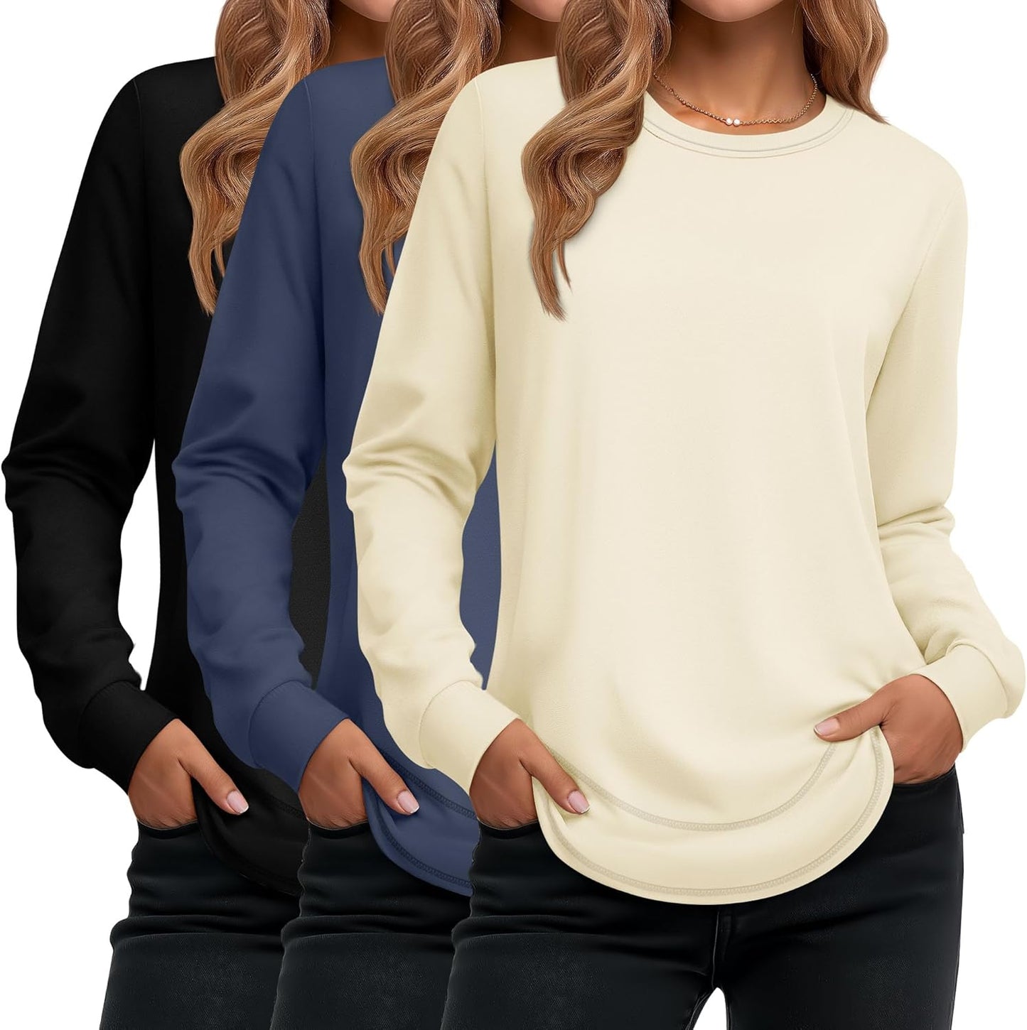 Ficerd 3 Pack Women's Long Sleeve Shirts for Casual Wear