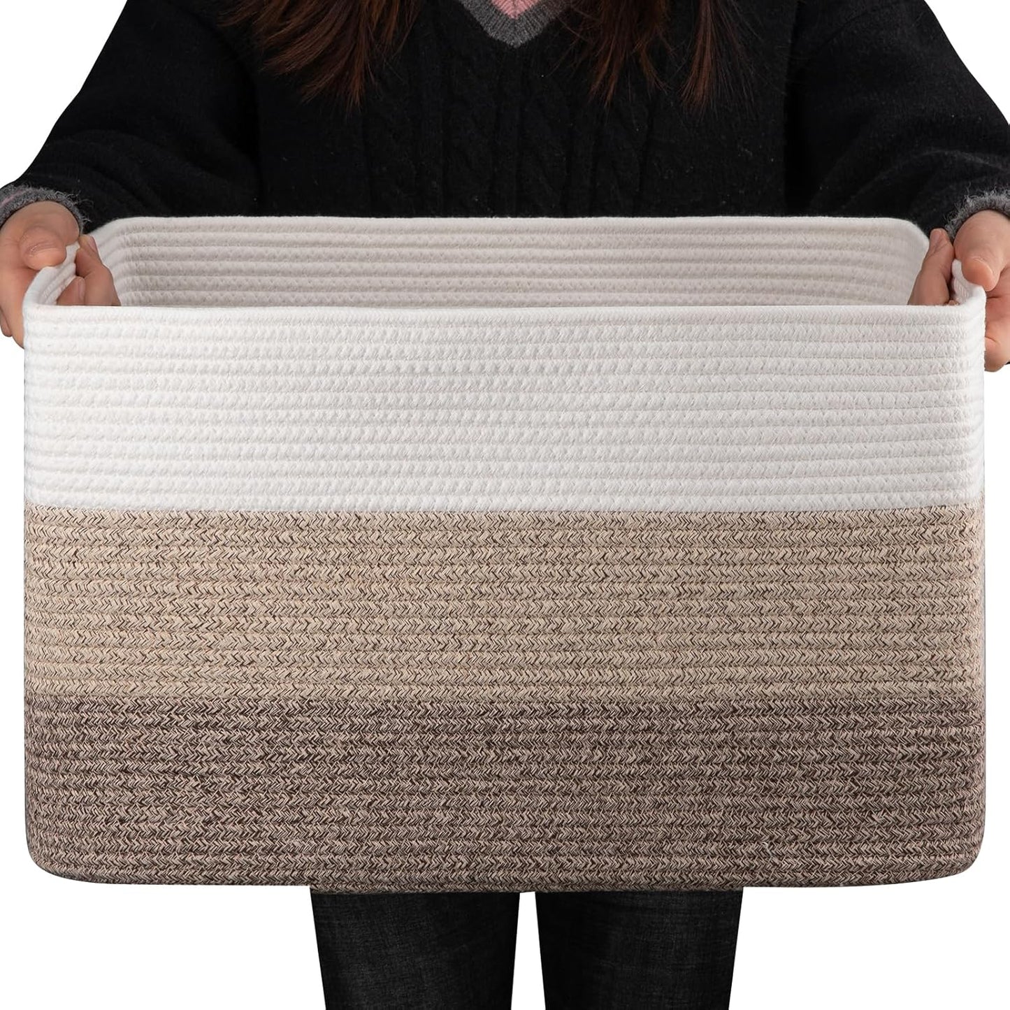 Rectangle Woven Storage Basket for Organizing Toys and Blankets
