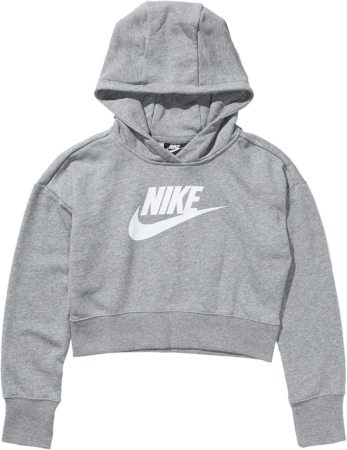 Nike Girls' Club Fleece Crop Hoodie - Carbon/White, Size L 14-16