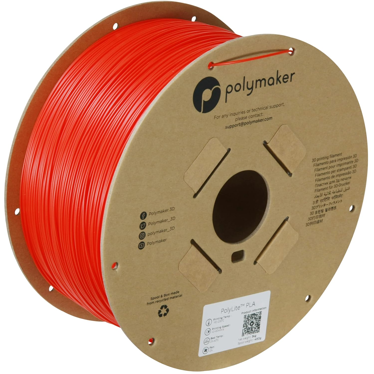 Polymaker PLA Filament Red 3D Printing Filament 1.75mm 3kg