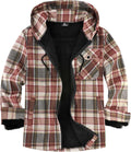 Men's Flannel Plaid Jacket with Sherpa Lining - Warm Zip Hood