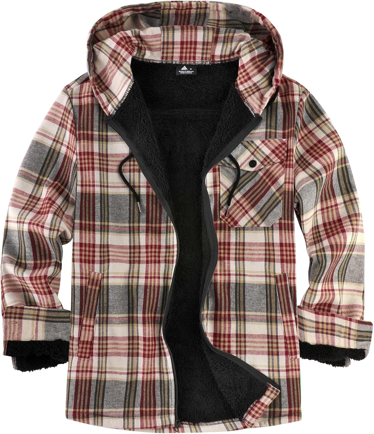 SCODI Men's Flannel Plaid Jacket Warm Sherpa Lined Fleece Hoodies