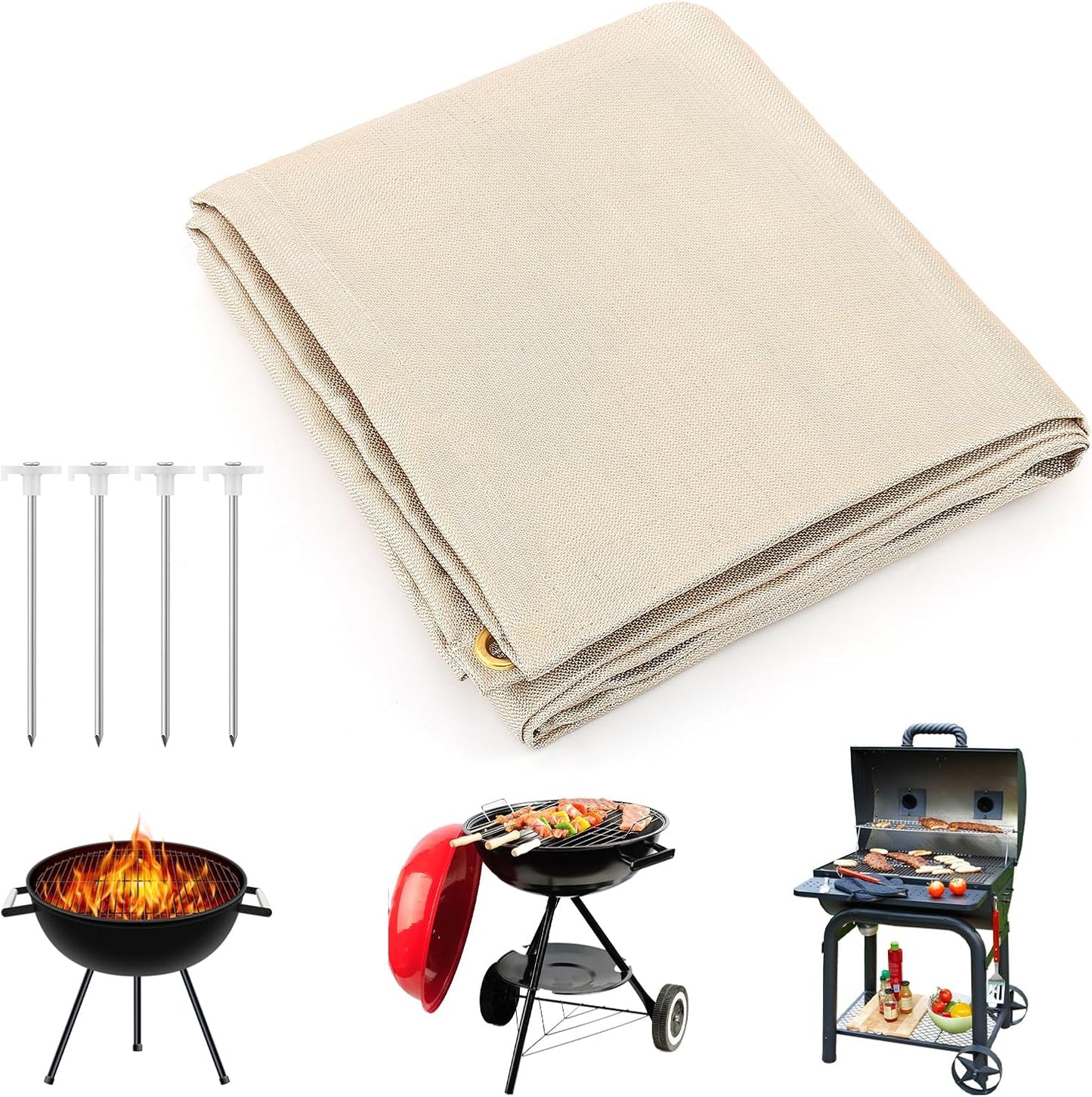 Fireproof Mat with Ground Stakes - Protects Surfaces Safely