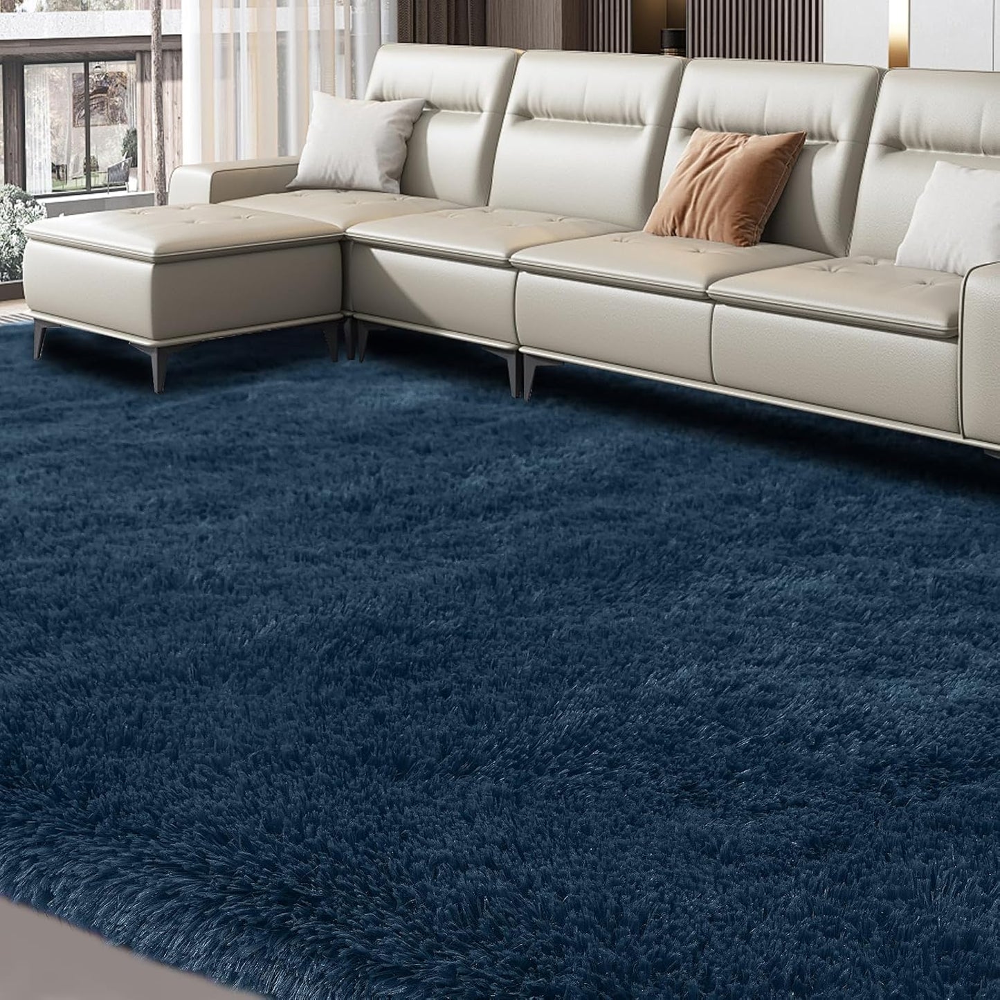 Navy Blue 7x10 Area Rugs for Living Room - Soft Shag Carpet