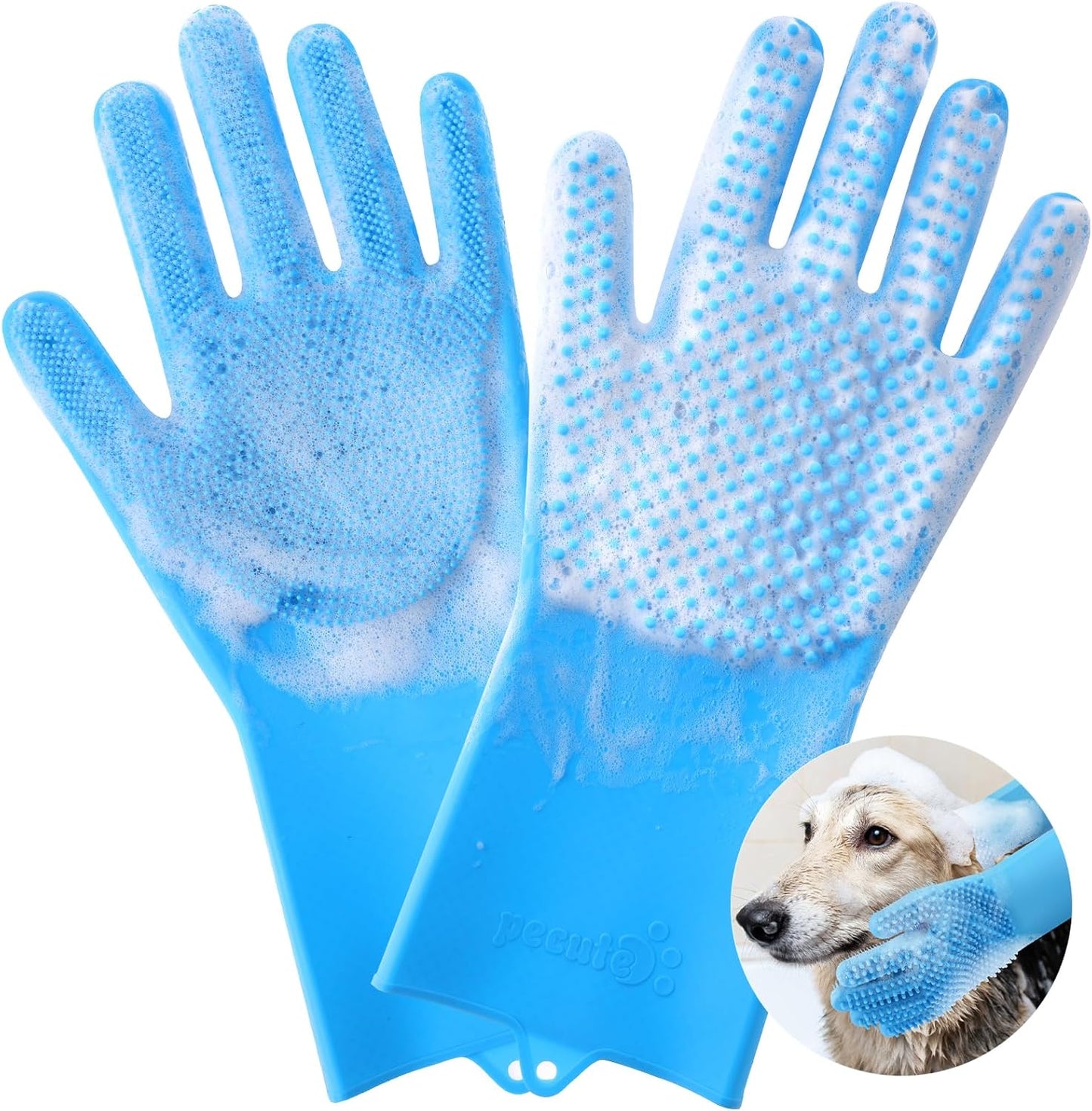Pecute Double-Sided Silicone Pet Grooming Gloves - Efficient Heat-Resistant Care