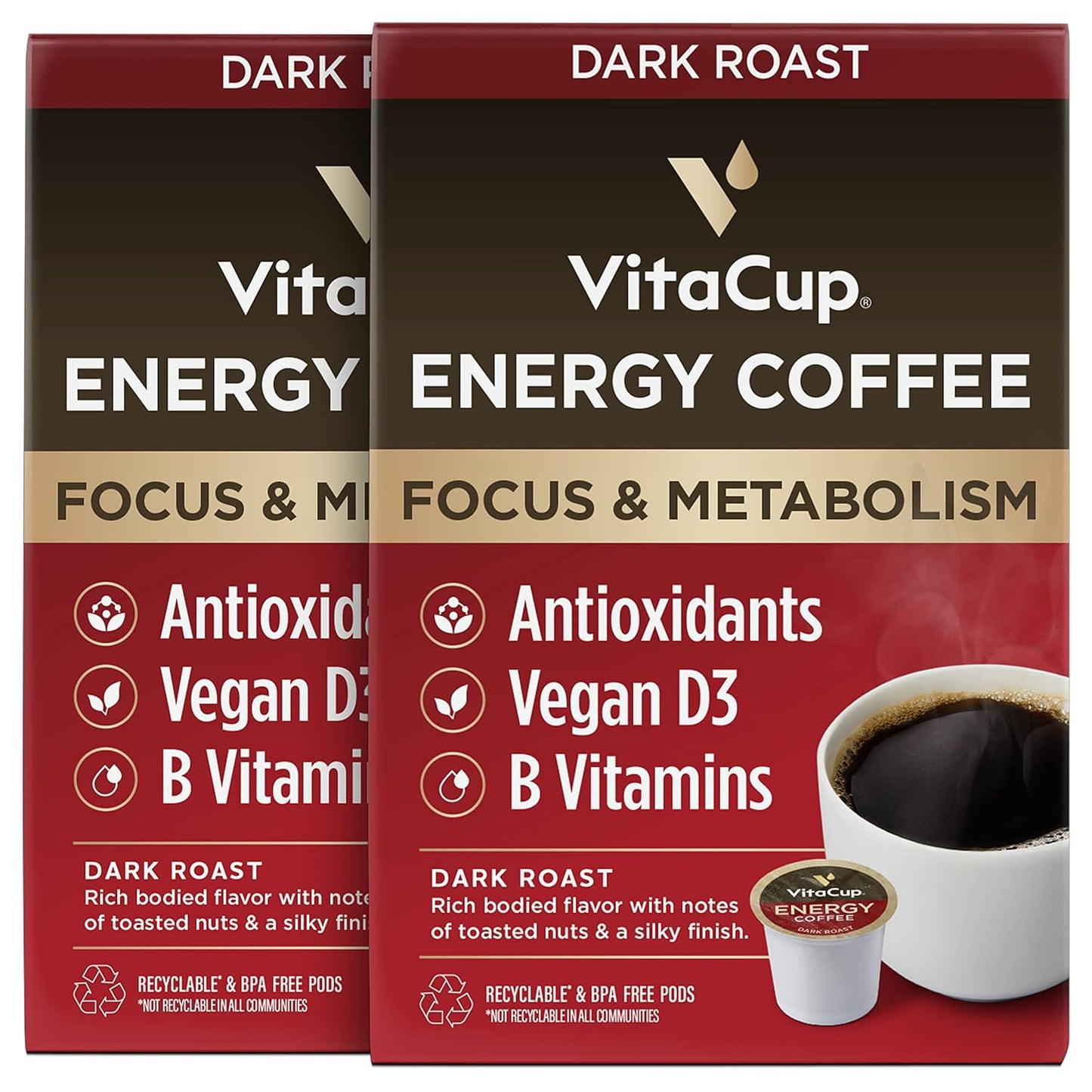 VitaCup Energy Dark Roast Coffee Pods for Focus & Metabolism