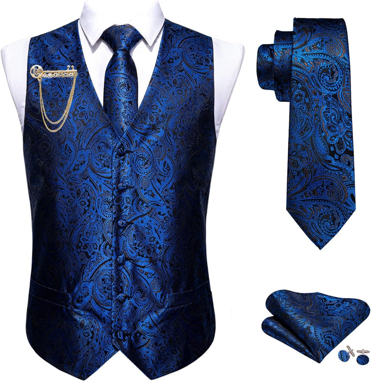 Barry.Wang Men's Suit Vest Tie Bowtie Set for Formal Events