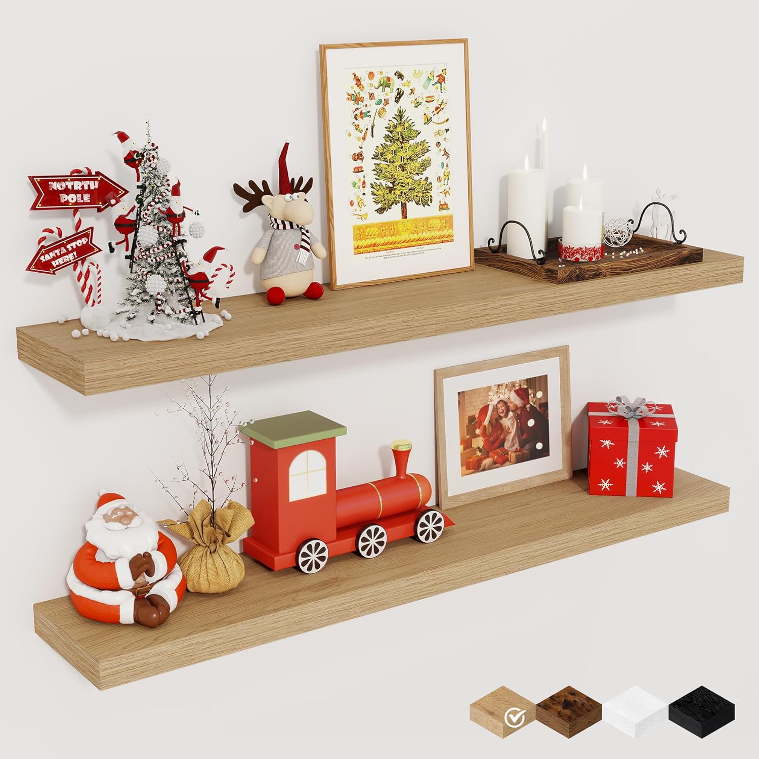 Fun Memories Floating Shelves for Wall - Rustic Wood Decor