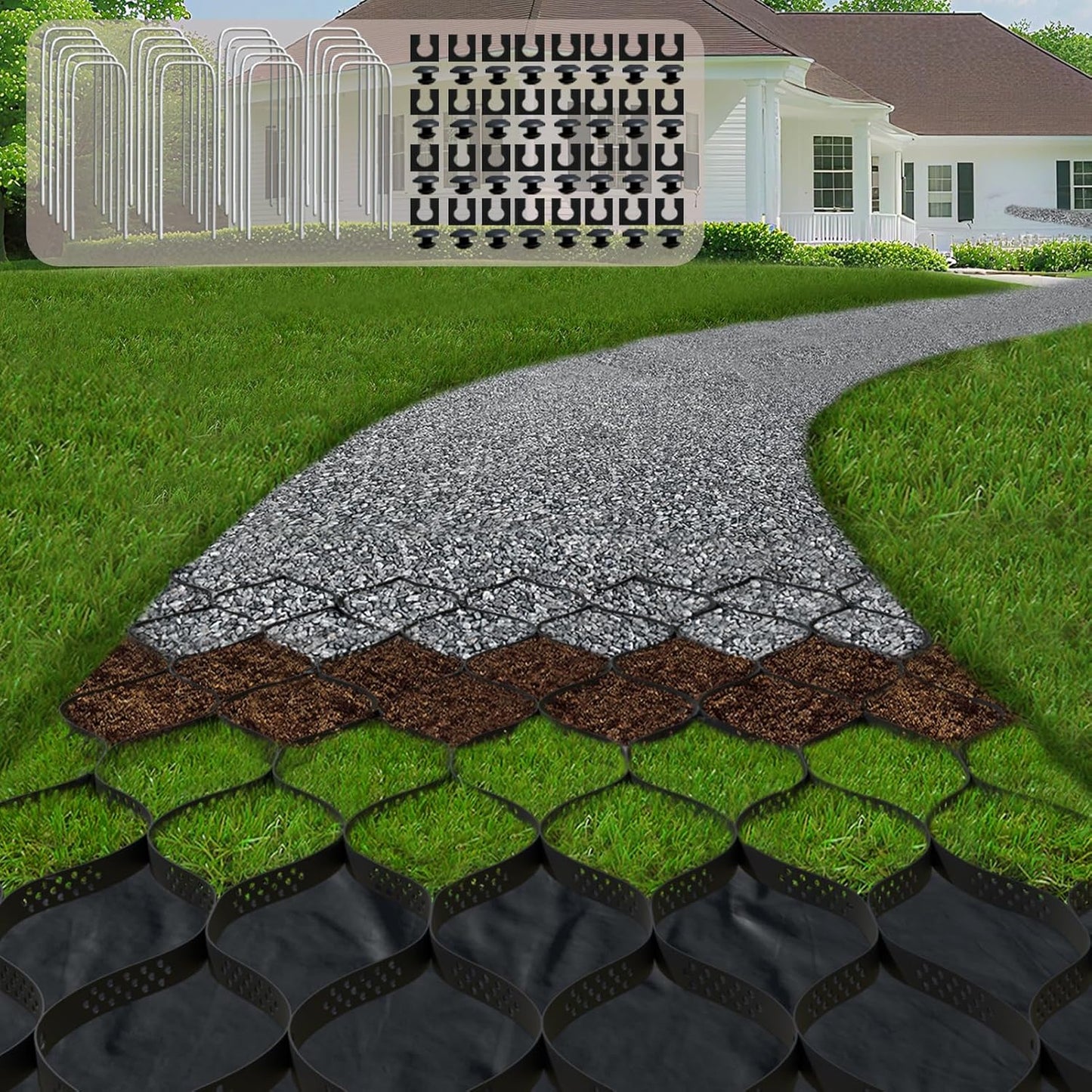 2 Thick Gravel Ground Grid for Driveway Stabilization Projects