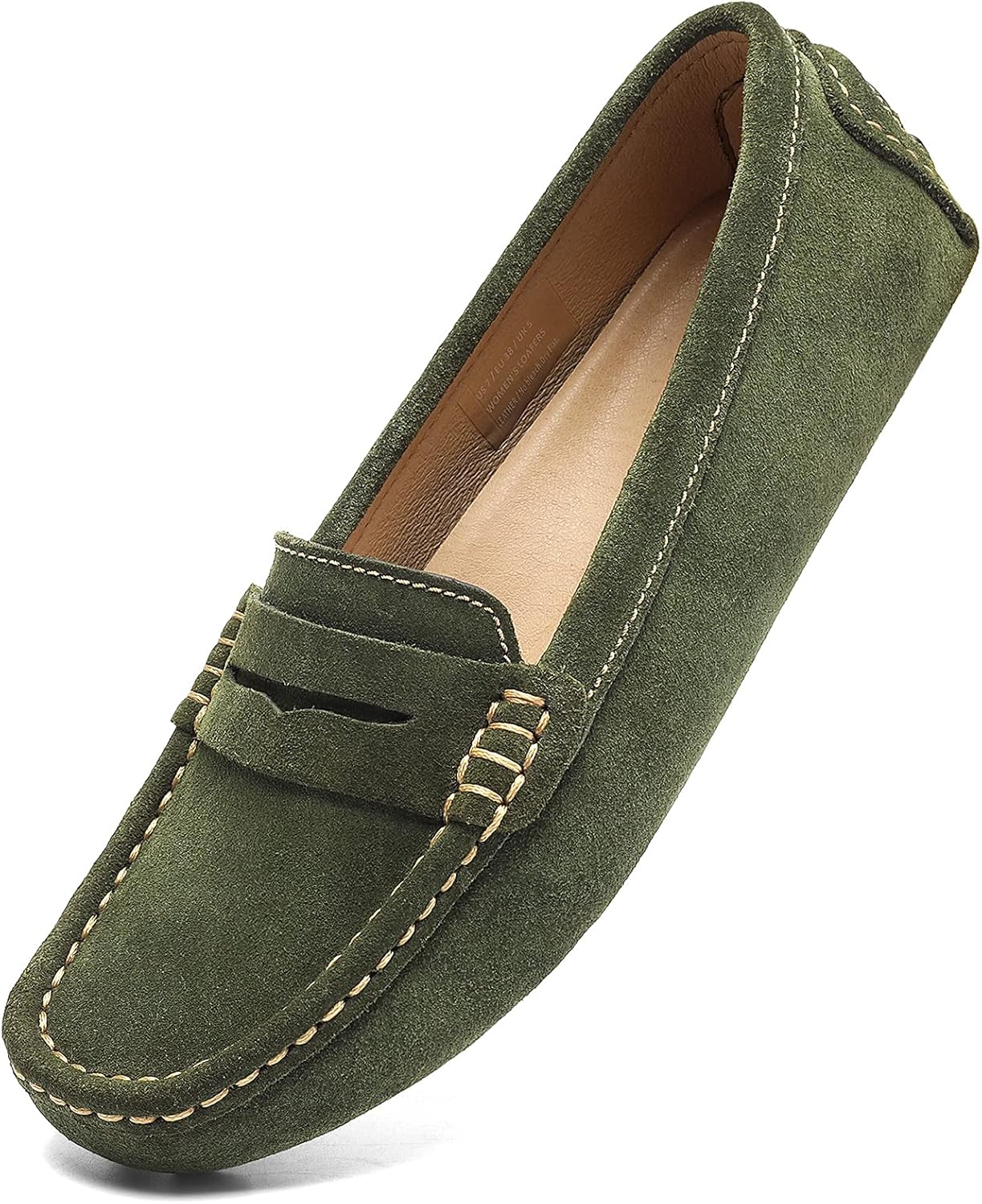 Osslue Women's Suede Leather Casual Penny Loafers for Comfort