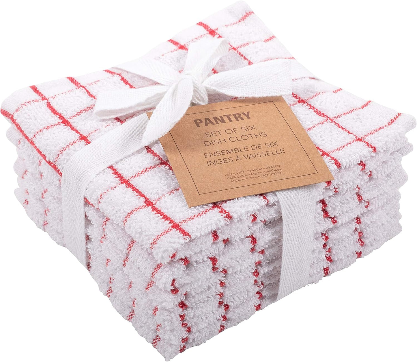 Absorbent Cotton Dish Cloths | Set of 6 | Perfect for Cleaning | Red