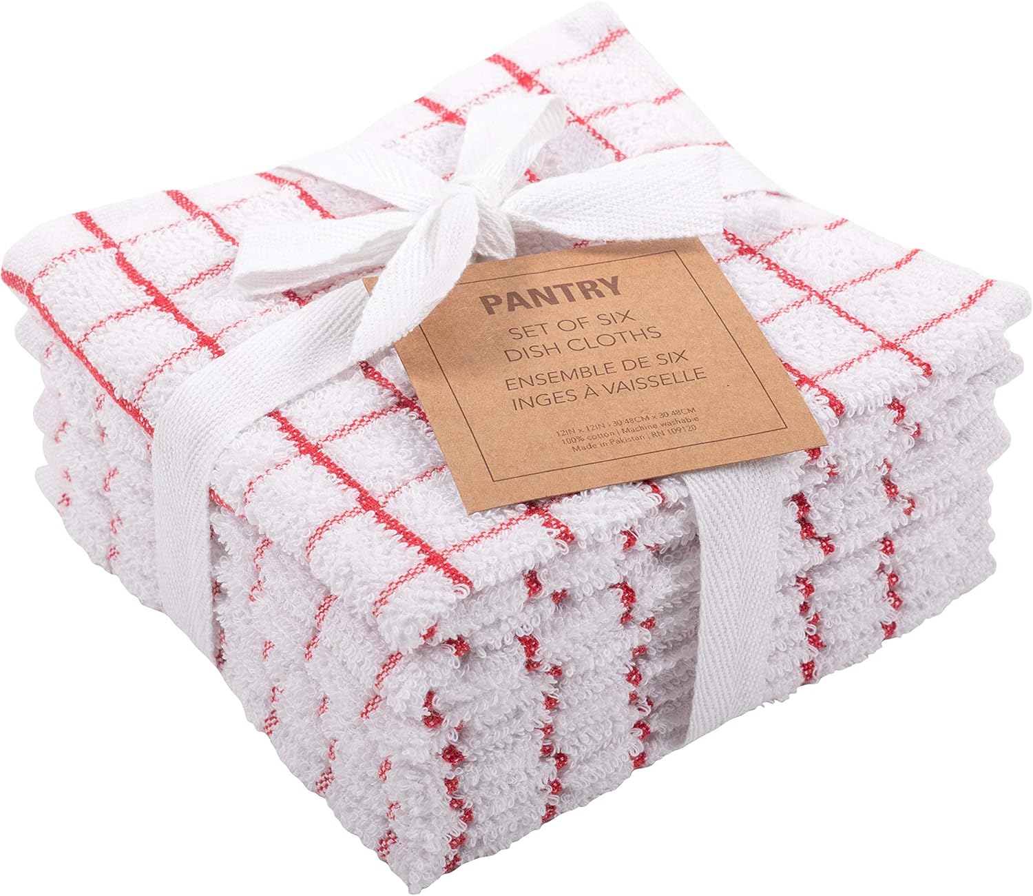 Absorbent Cotton Dish Cloths | Set of 6 | Perfect for Cleaning | Red