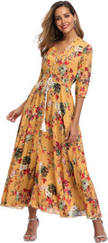 Floral Maxi Dress with Sleeves - Flowy Boho Beach Style Women's