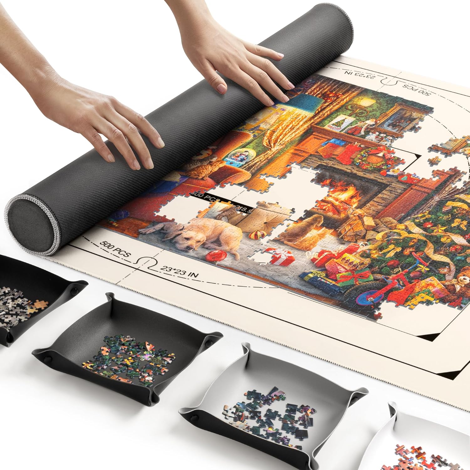 Puzzle Mat Roll Up with Sorting Trays and Storage Bag - 1500 Pieces