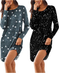Ekouaer Women's 2 Pack Sleepshirt Dress - Long Sleeve Comfort