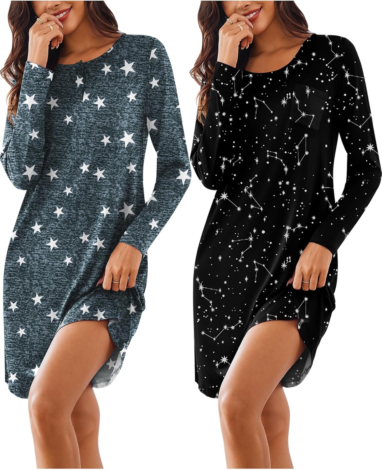 Ekouaer Women's Comfortable Nightshirt Dress 2 Pack for Sleep