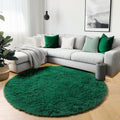 Dark Green Round Area Rug 5ft - Fluffy Soft Shaggy Circle Rug