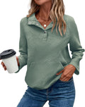 Womens Textured Henley Sweatshirt V Neck Loose Pullover - Versatile