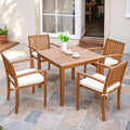 Flamaker 5 Piece Outdoor Dining Set Acacia Wood Patio Table and Chairs