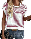 PRETTYGARDEN Striped Short Sleeve Sweater Vest - Lightweight Summer It
