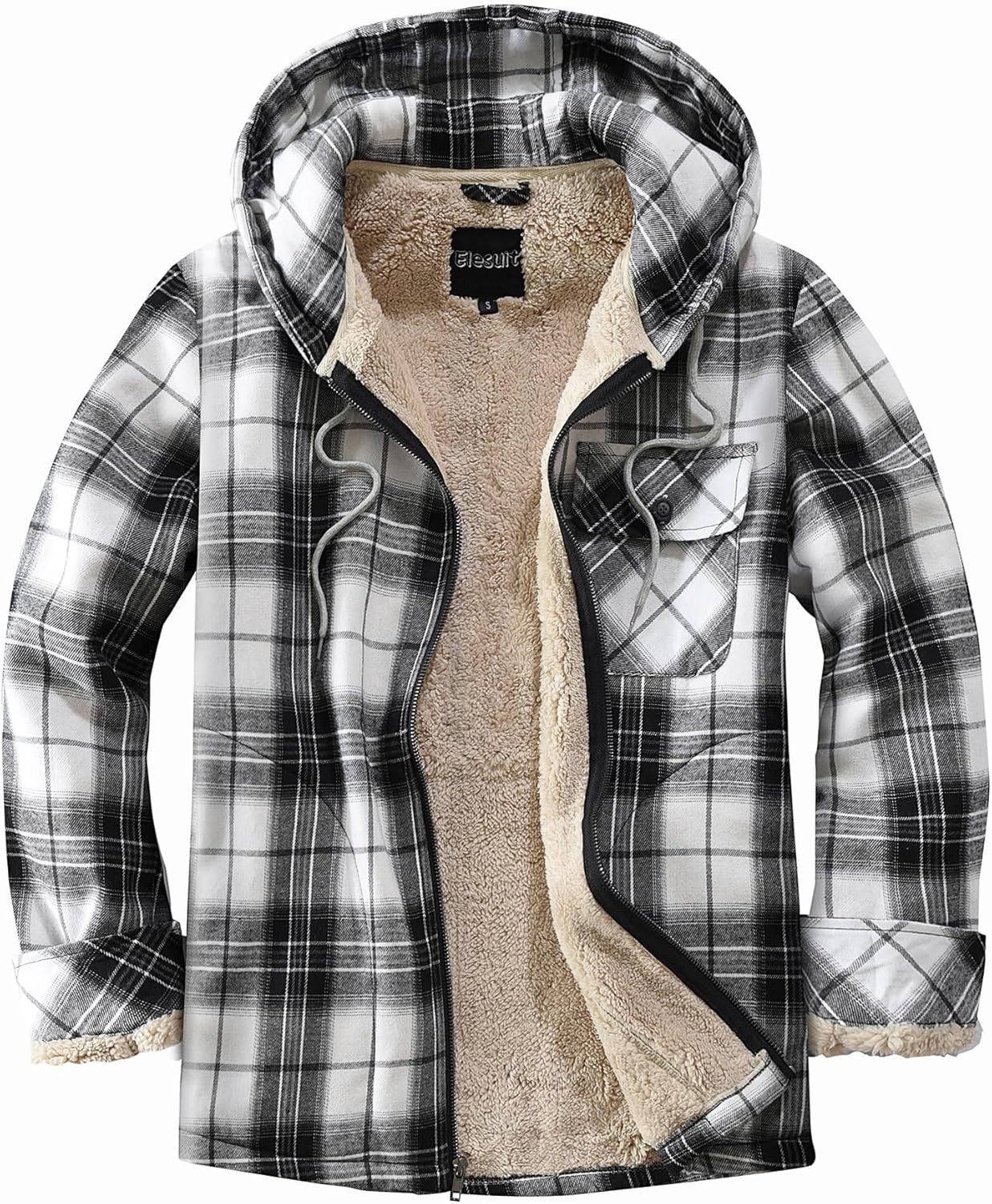 Elesuit Men's Full Zip Fleece Flannel Jacket for Cold Weather