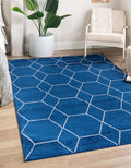 Unique Loom Trellis Frieze Collection Area Rug in Navy Blue/Ivory