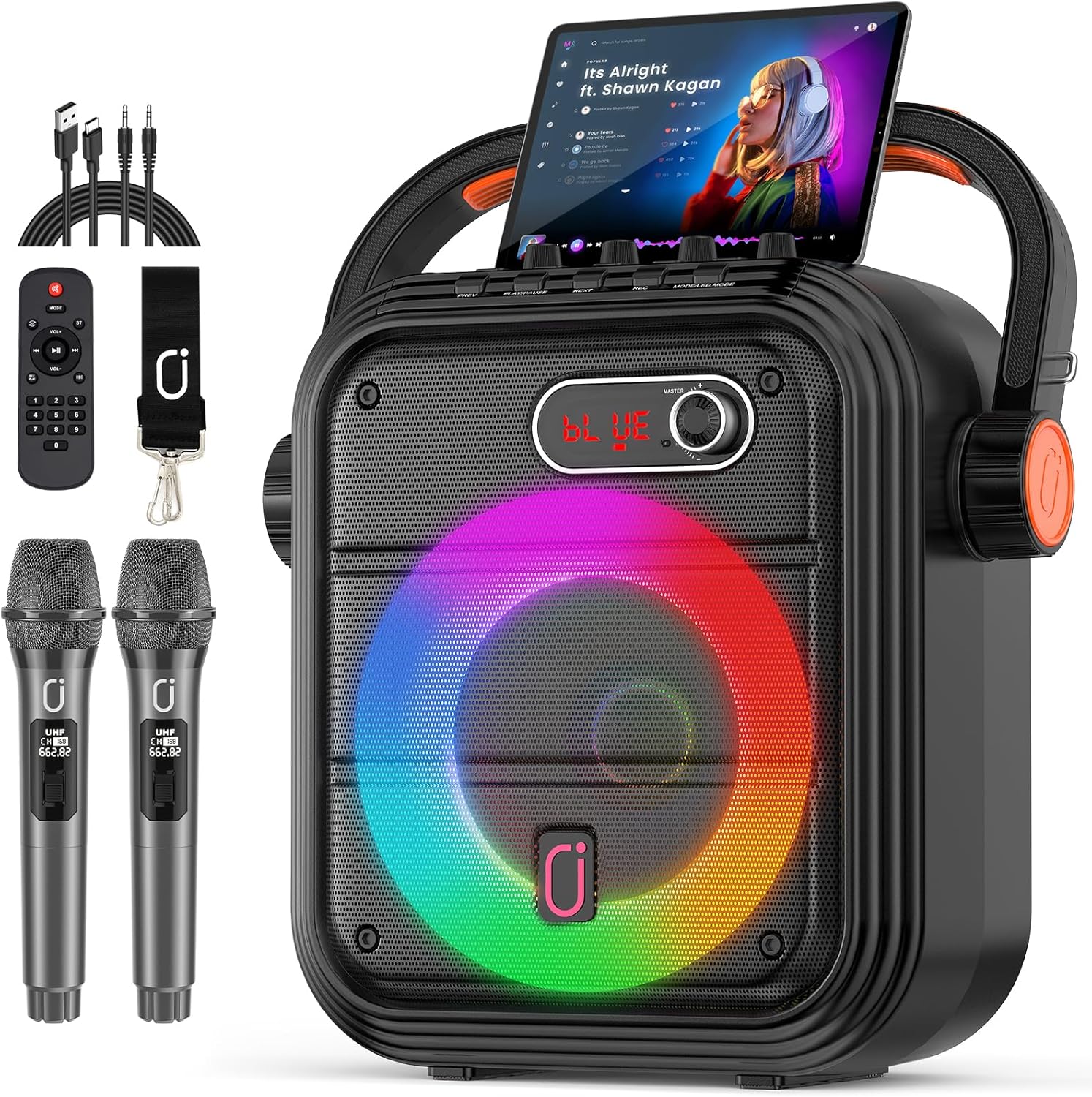 Karaoke Machine for Adults Kids with Wireless Microphones & Lights