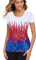Womens Full Sequin Top Short Sleeve S-4X - Sparkle Party Blouse