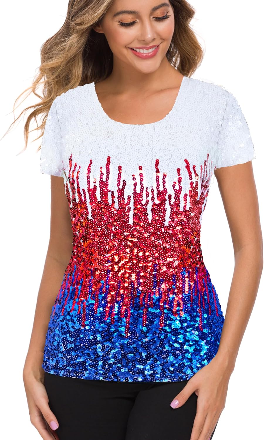 MANER Womens Full Sequin Tops for Sparkle Party Events