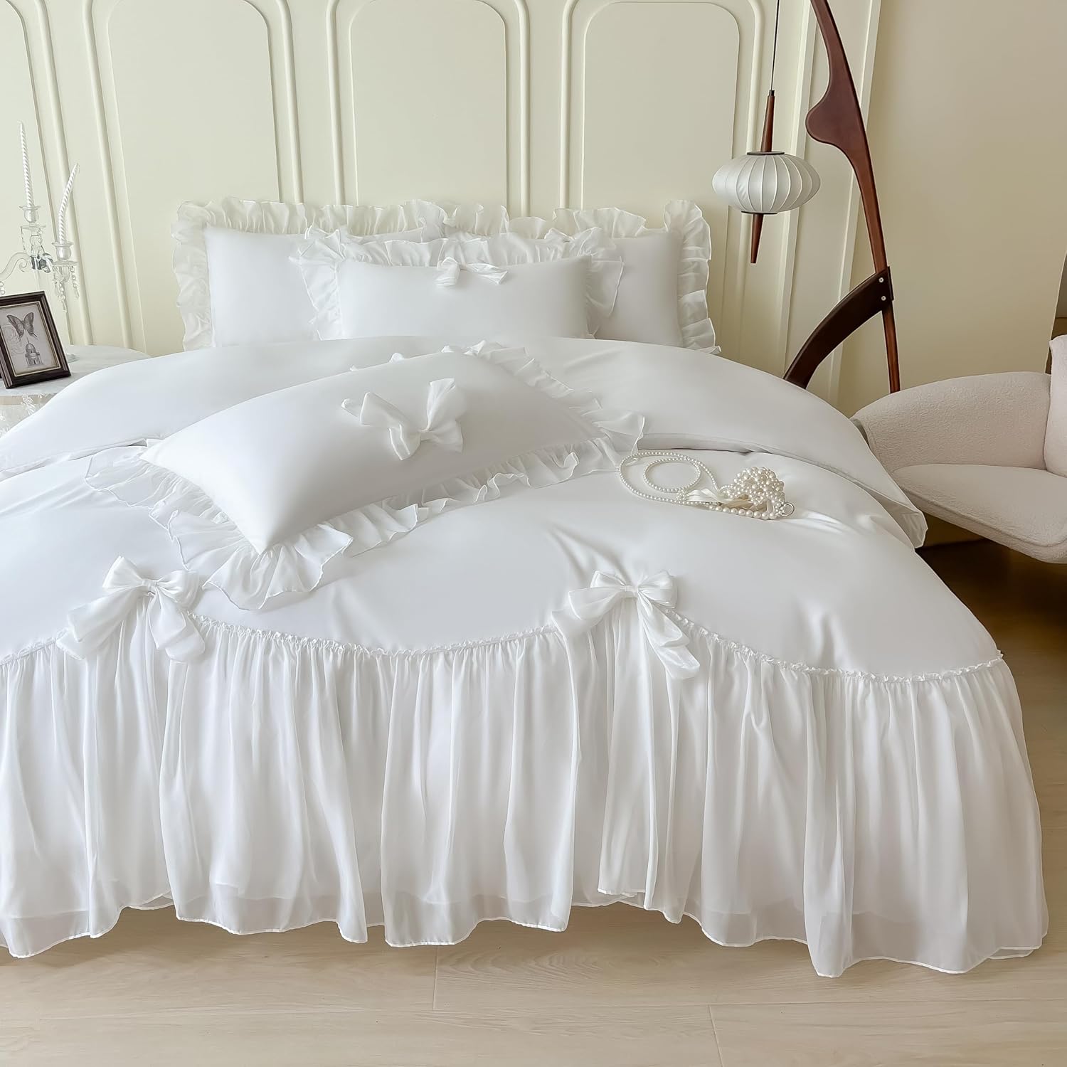 Girls Lace Bedding Chic Ruffled Duvet Cover Set for Princess Style