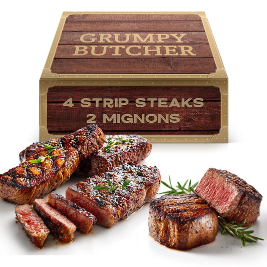 Grumpy Butcher 6 Steaks Sampler Set Gift Box for Meat Lovers