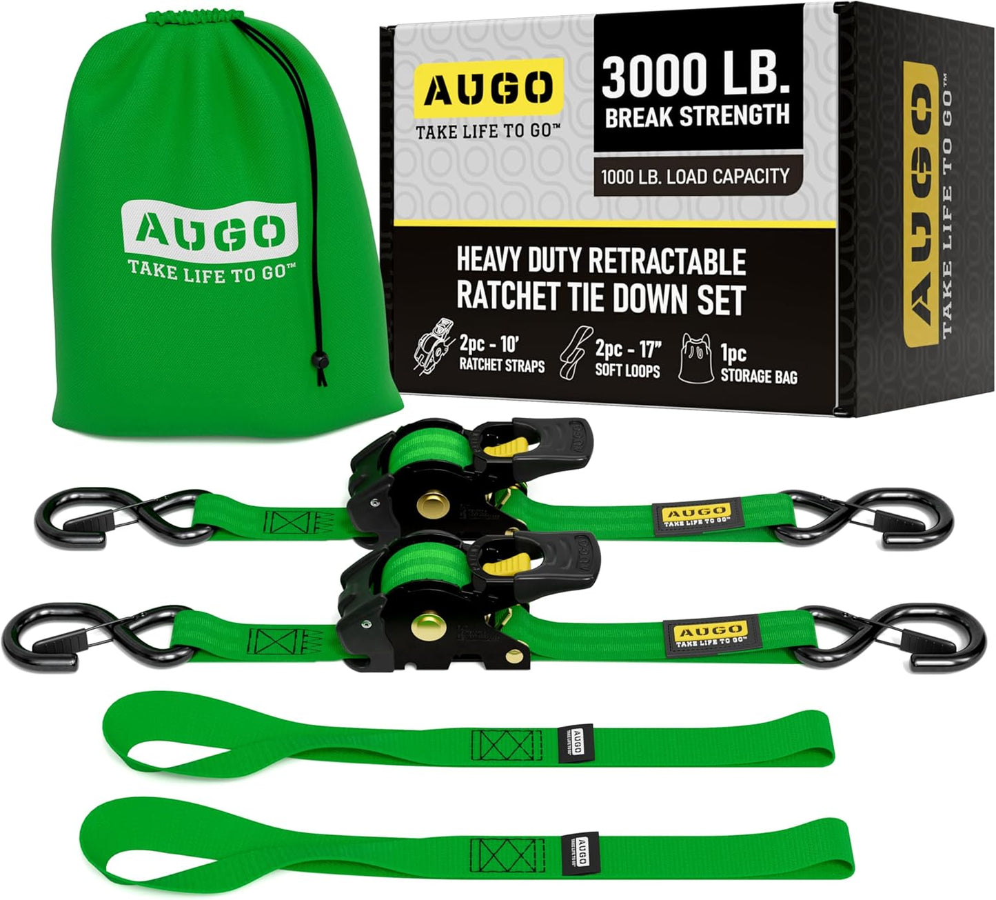AUGO Retractable Ratchet Tie Down Straps for Moving Cargo