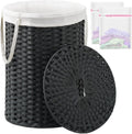 Laundry Basket with Lid Round Rattan Hamper 29.1 Gal - Handwoven