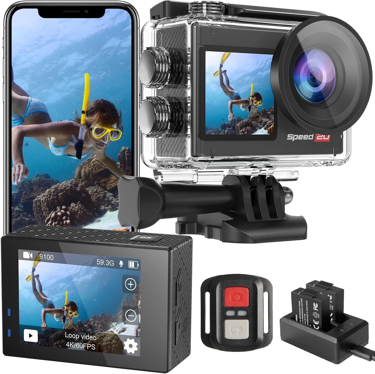 Hiicam 4K Underwater Action Camera - Ultra Fast 60FPS