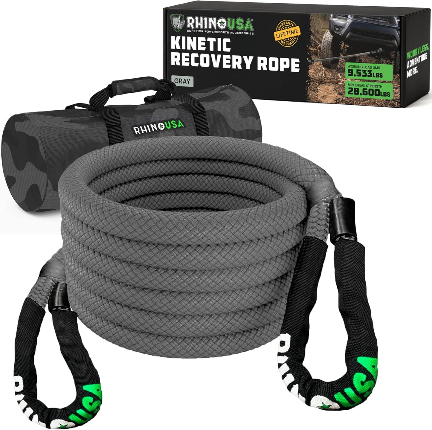 Rhino USA Kinetic Recovery Tow Rope for Heavy Duty Offroad Use