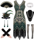 1920s Dresses for Women Flapper Dress Set - Lace Fan & Feather