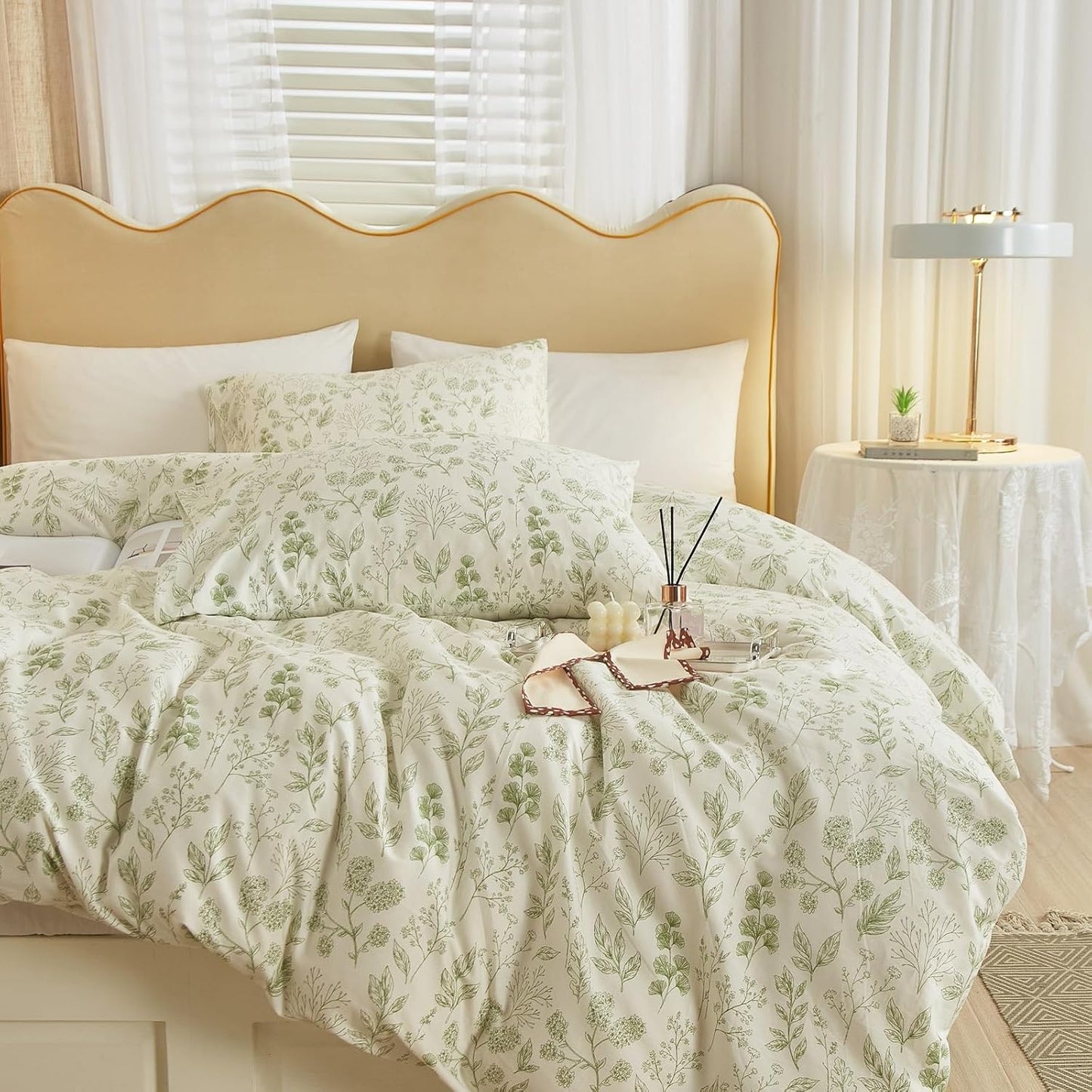 Garden Style Green Floral Comforter Set for Cozy Twin XL Beds