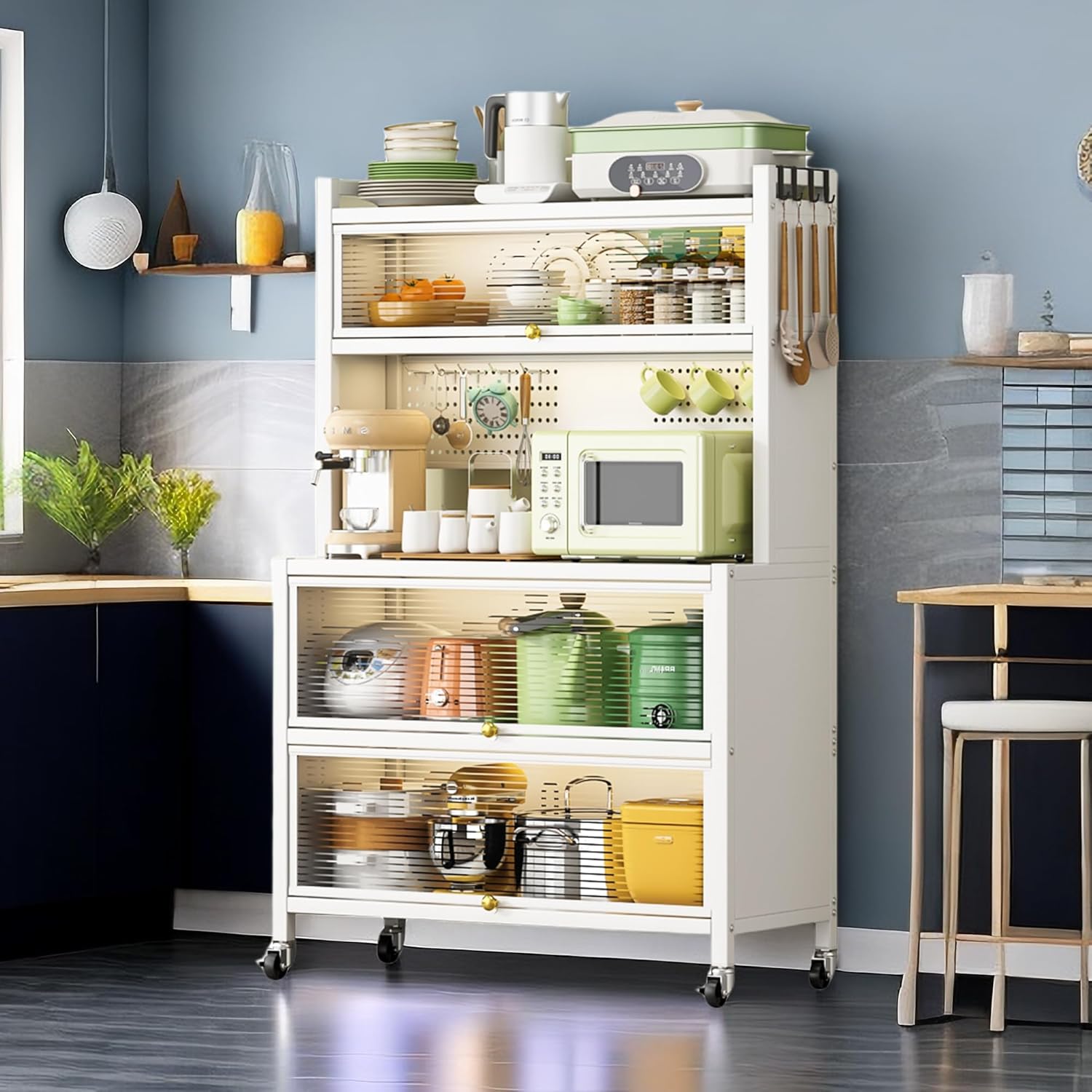 Space-Saving Metal Kitchen Storage Cabinet with 10 Hooks - Wohh!